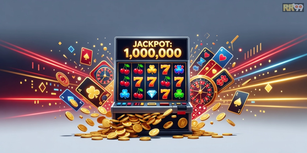 Minh họa giao diện nổ hũ đổi thưởng rr99 với jackpot hấp dẫn và phần thưởng tiền mặt