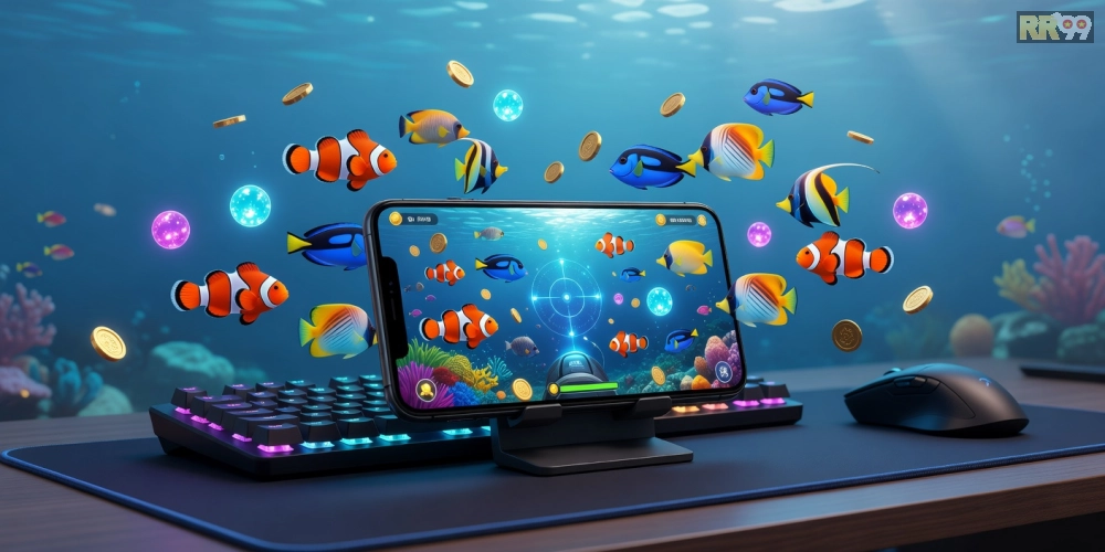 Minh họa khái niệm tải game bắn cá online rr99 với giao diện sống động