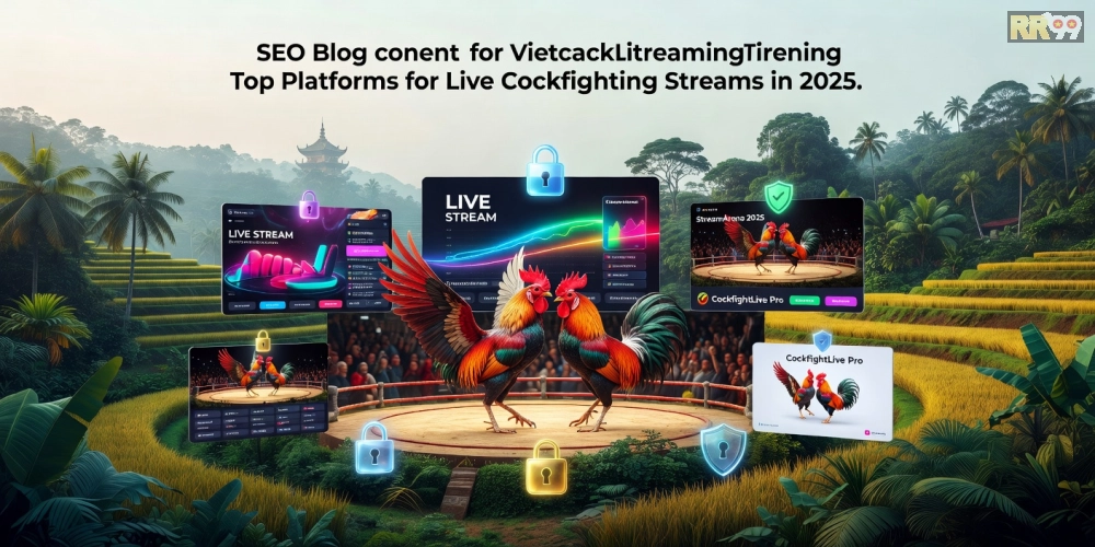 Hình ảnh top nền tảng xem đá gà trực tiếp casino rr99 uy tín năm 2025 với biểu tượng casino và trường gà
